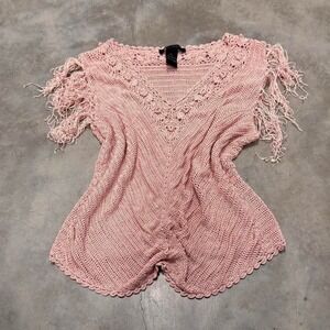 Vintage 90s y2k pink knit top crochet